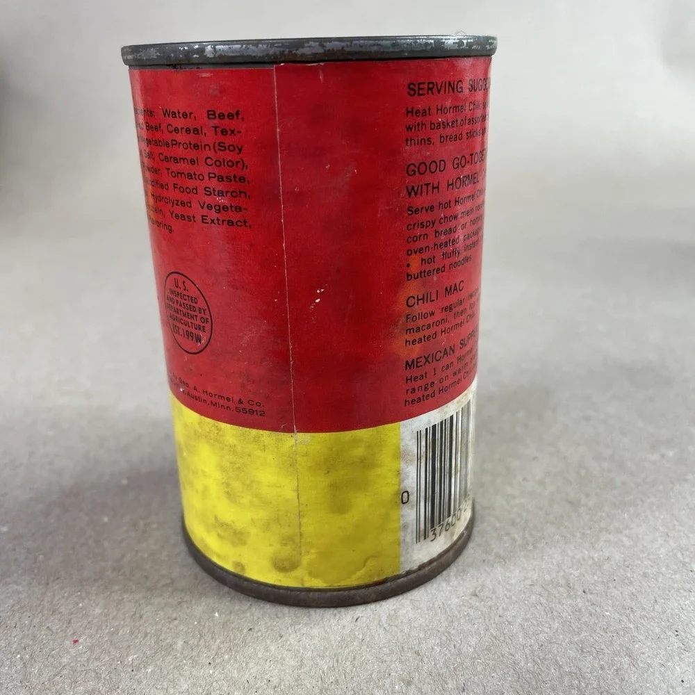 Vtg Paper Label Hormel Chili Without Beans 10 1/2 oz‎ Tin Can Advertising Minn
